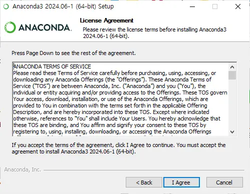anaconda installer exe 실행 동의버튼