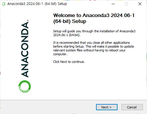 anaconda installer exe 실행